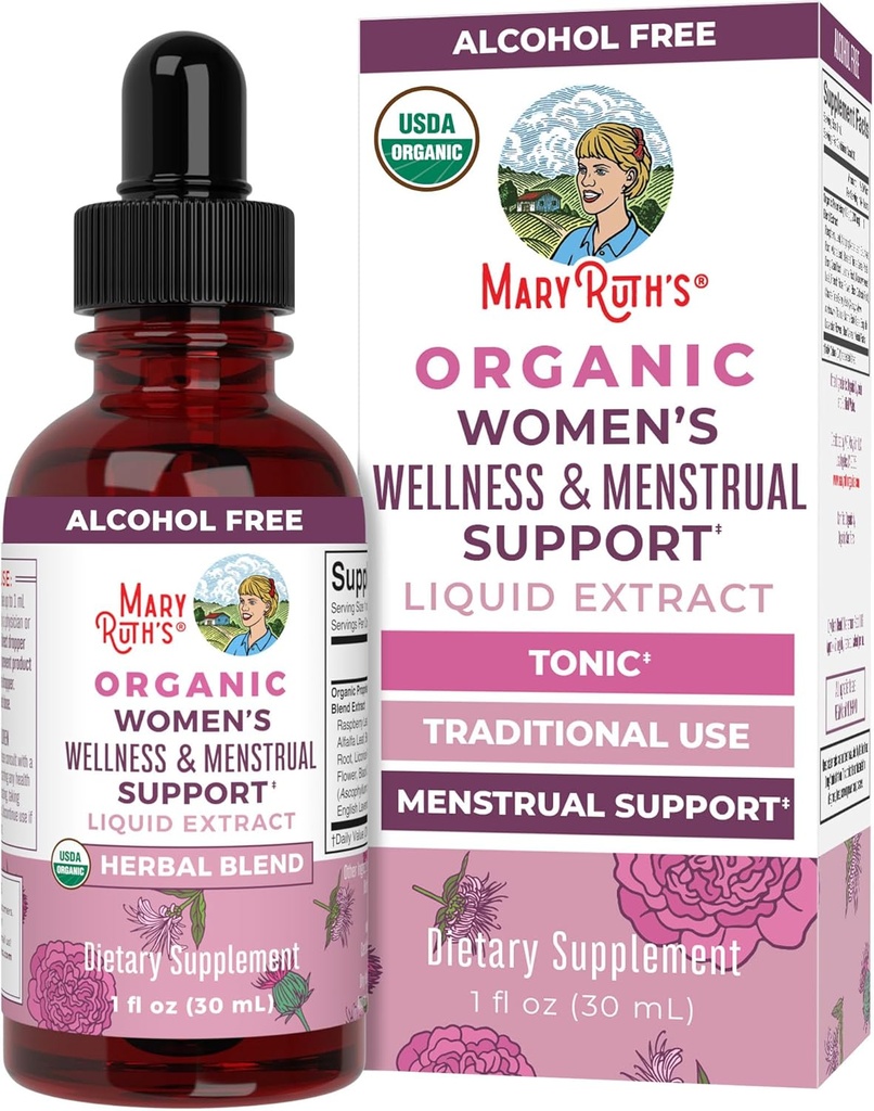 MaryRuth Organics USDA Organic Women Wellness Liquid Herbal Suplemen 124; Termasuk Stinging Nettle, Raspberry Leaf, Akar Eleuthero, Chaste Tree Berry 124; Menstrual Dukung 124; Nun-GMO, Vegan