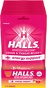 HALLS Relief + Енергийна поддръжка, Ягодови капки лимонада Кашлица, 12 чанти с 25 капки (300 Общо капки)