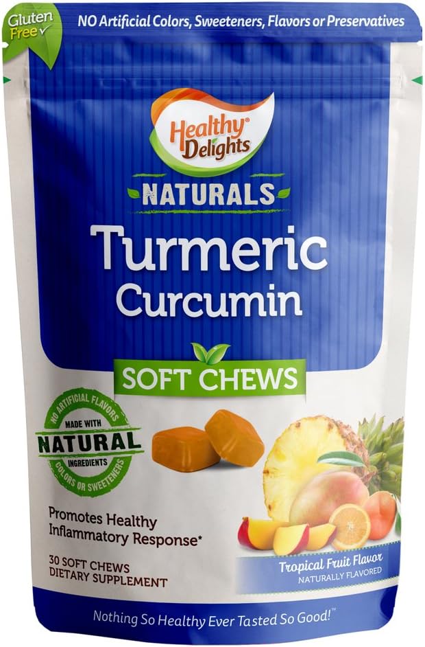 Delightly Delicals, Turmeric Curcumin Soft Chews, Promores Healthy Inflammatory Response, Delicious Tropical Fruit Flavor, 30 Count