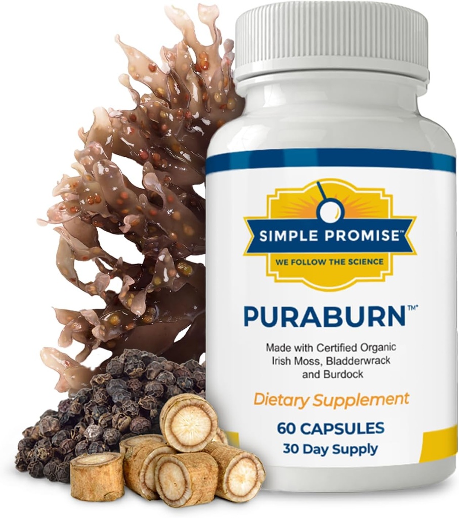 Simple promise PuraBurnTM - Herbal Wellness supplement with Organic Irish Sea Moss, Bladderwrack & Burdock Root - Supports Digestive Health ' Nutrient Absorption - 60 Capsules