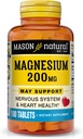 Mason Natural Magnesium 200 mg, Muscle and Nerve Fungsi Dukungan, 100 Tablet