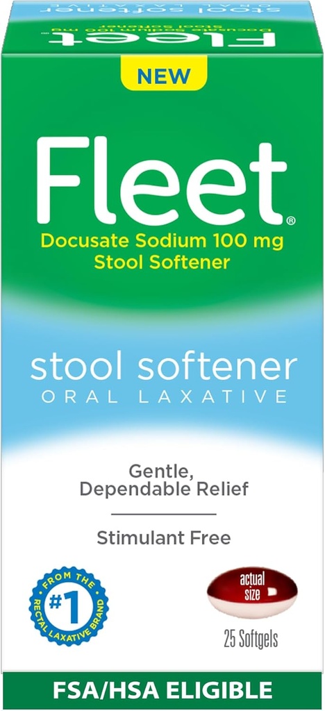 Fleet Stool Softener, Stimulant-free Oral Laksative Hellävaraisen ja luotettava Ummetus Relief, 25 kreivi Softgels