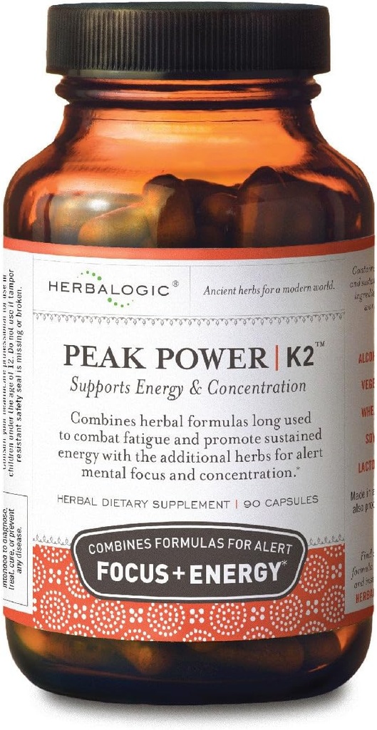 Herbalogic - Peak Power Capsules - Natural Energy & Focus - Mentális koncentráció - Amerikai Ginseng & Astragalus - 90 Cap Count