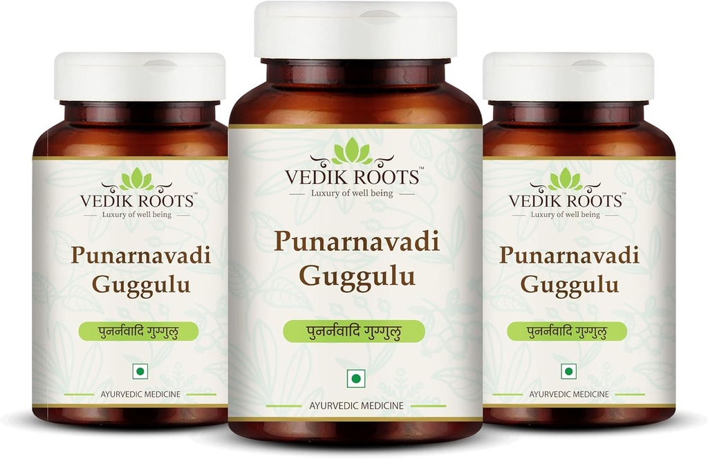 Punarnavadi Guggulu - Stöder njur- och leverhälsa | Främjar fluidbalans och allmän Wellness | Ayurvedisk Herbal Supplement | 180 tabletter