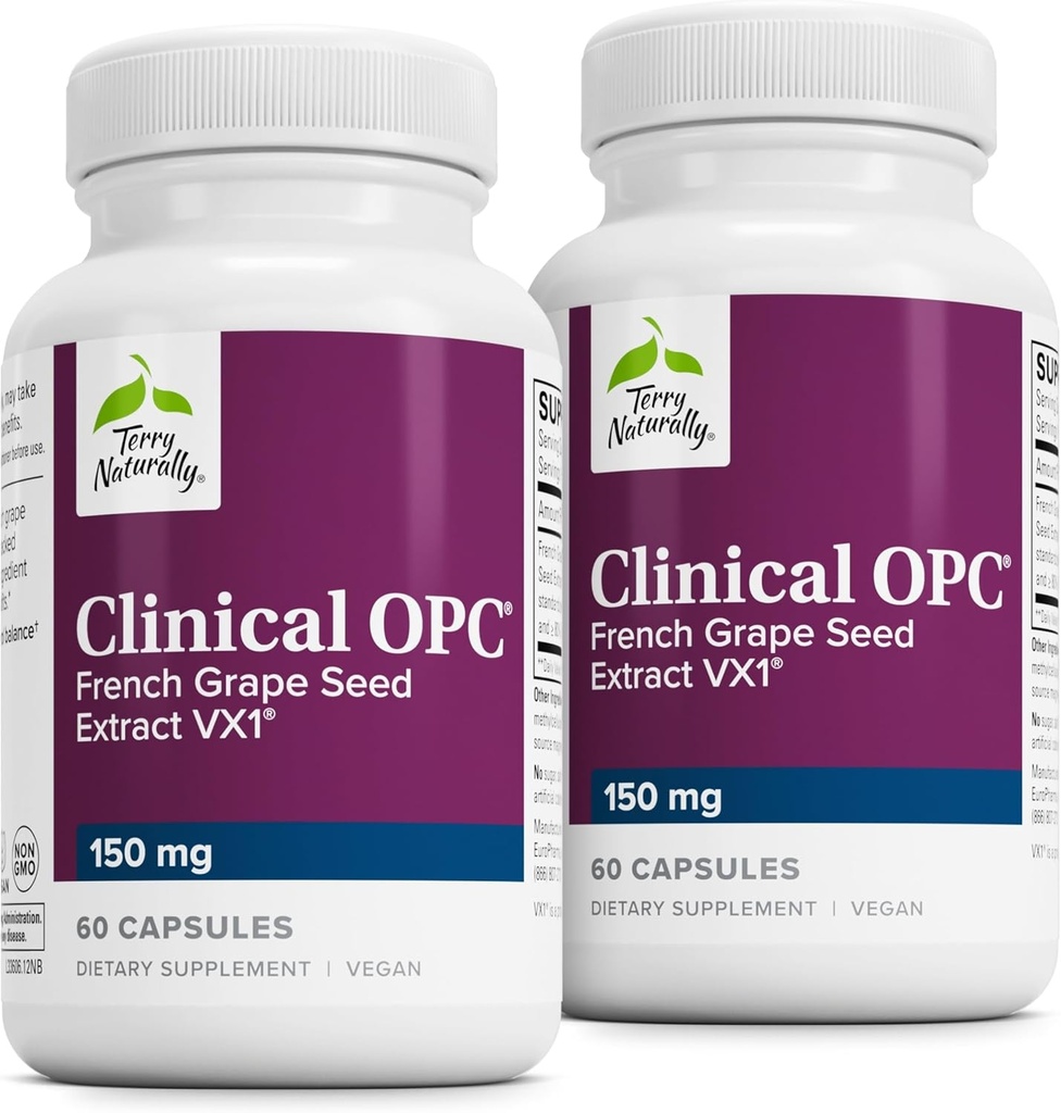 Terry Naturally Clinical OPC - Cardiovascular Health & Focus Support Supplement - Dietary Supplement with Grape Seed Extract & Sunflower Lecithin - Immune Support - 150 mg, 60 Softgels (Pack of 2)