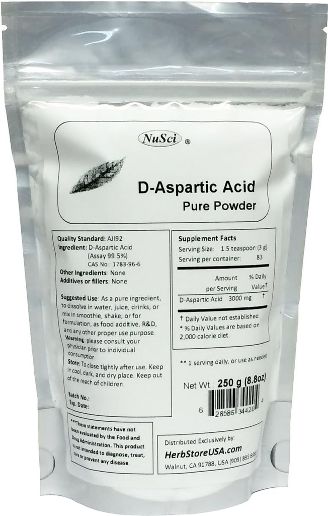 Pure D-Aspartic Acid (DAA) прах AJI Quality Standard (250 грама (8,8 oz))