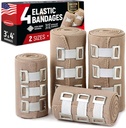 Premium Elastic Bandage Wrap - 4pk (2x3in, 2x4in) + 12 Additional Clips - powerful Compression Bandage Wrap for Wrists, Ankles, Feet and Knees