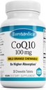 EuroMedica CoQ10 100 mg - Cellular Energy Support Supplement - Högre Absorption CoQ10 Chewable Supplement - Nutritional Supplement to Aid Healthy Aging & Brain Health - 30 Chewable Tablets