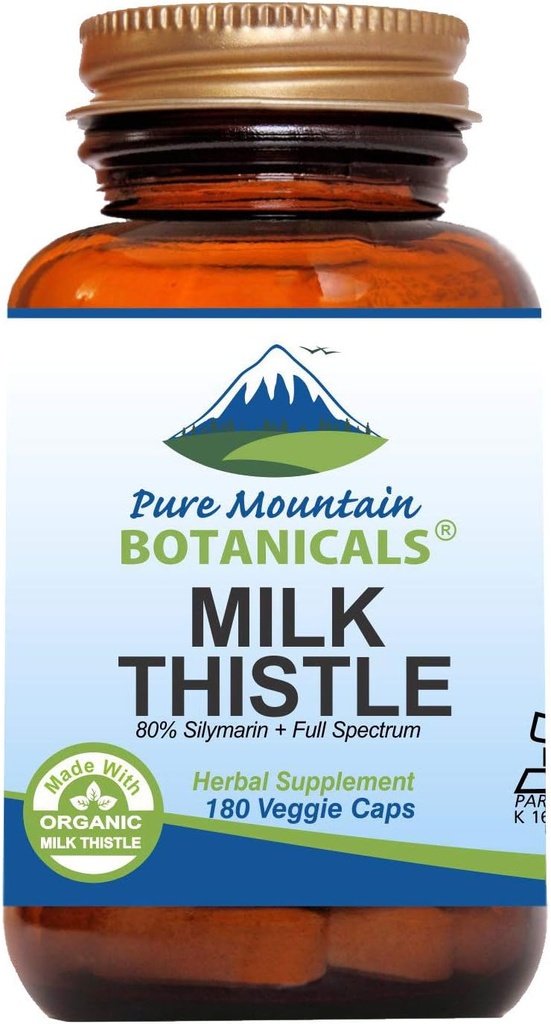 Oly Mountain Broomics High Potenty Milter Thistle - 18080 Cosher Cusules with 450mg Organic Tilm Taily Thistle and secusted