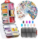 14 Grids Travel Pill Organer Box with 415-Pcs Medicine Name Labels - Pocket Daily Pharmacy Case Container Kit - Travel Holder Dispenser for Fish שמן תוסף לשמן דגים