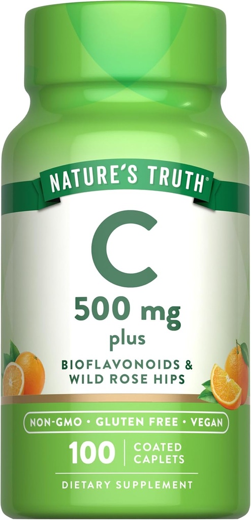 Nature 's Truth Vitamin C s Rose Hips a bioflavonoidy CLAS124; 500mg CLAS124; 100 Caplet CLAS124; Vegan, Non- GMO & gluten zdarma