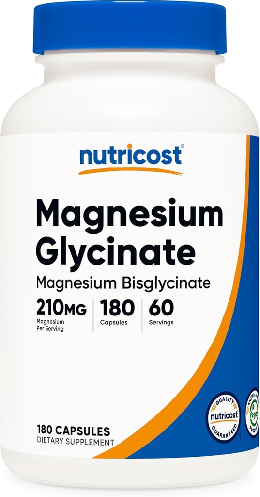 Nutricost Magnesium Glycinate Capsules (180 Capsules, 210 mg Per Serving) - Magnesium Glycinate Suplemen Gentle