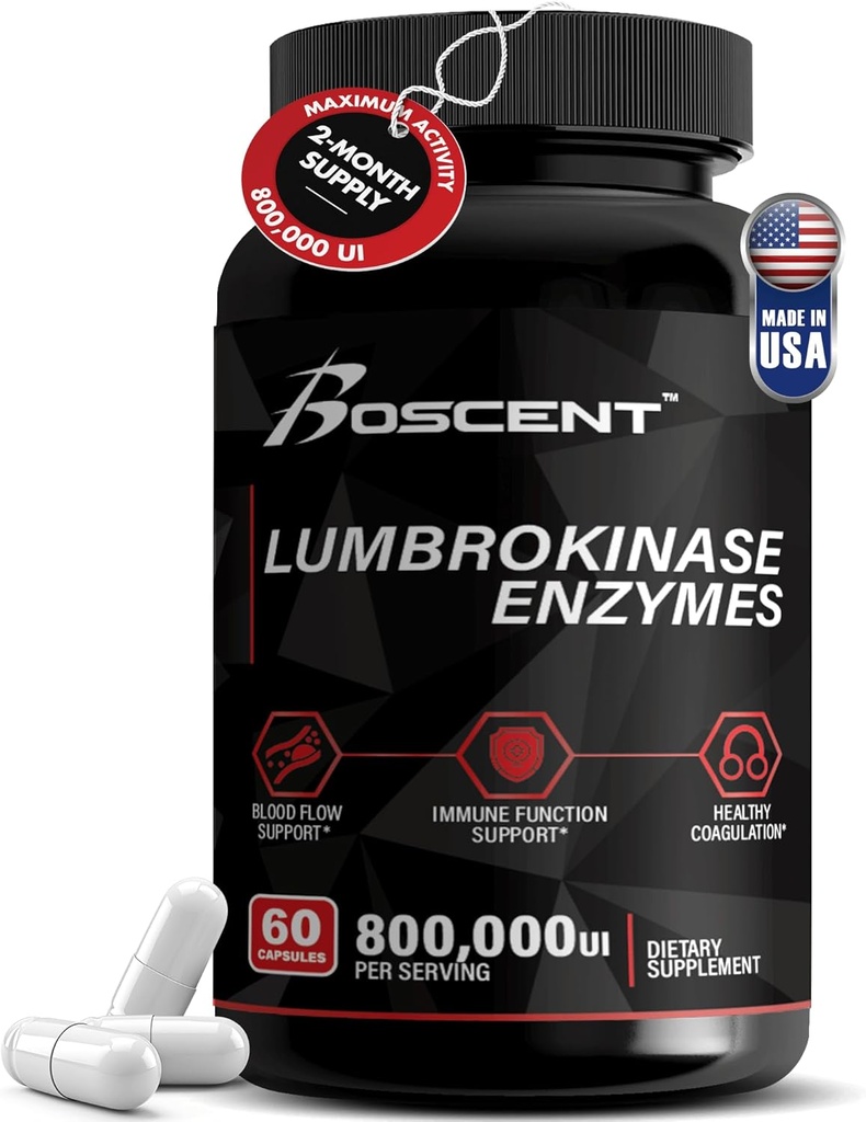 Lubrokinase Supplement 40mg (60 капсули) - Максимальна активність-800,000 UI - Pure Lumbrokinase Enzymes Далекі ферменти, Кращий Than serrapeptase добавки Nattokinase, Lab Tested, Не GMO