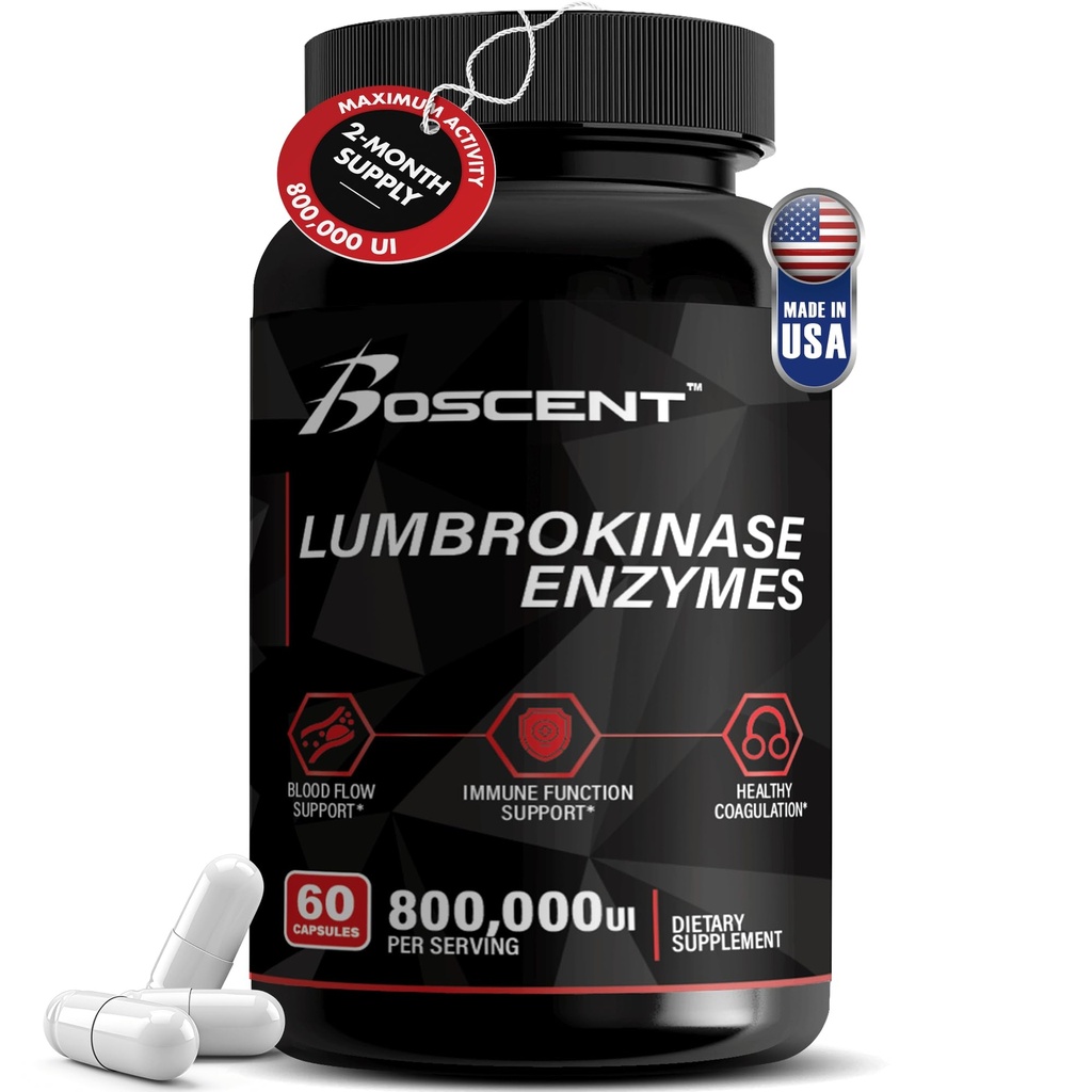 Lumbrokinase Supplement 40mg (60 Servings) 60 Capsules - Max Activity-800,000 UI - Pure Lumbrokinase Enzymes Digestive enzymes, Better Than serrapeptase Nattokinase Supplement, Lab Tested, Non GMO