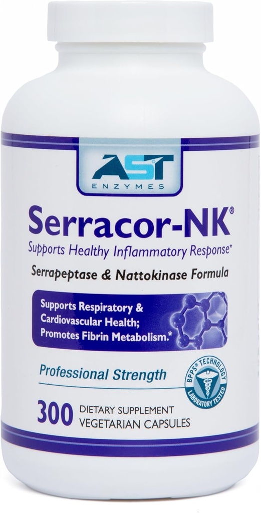 Serracor-NK — 300 Vegetarian Capsules — Circulatory and Respiratory Support – Natural Systemic Enzymes Formula — Contains Acid-Resistant Serrapeptase " Acid-Resistant Nattokinase