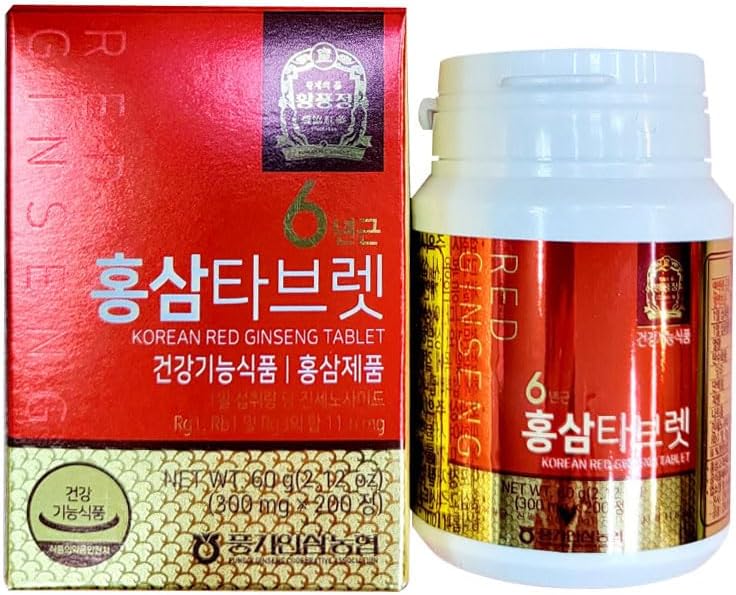 Authentieke 6 jaar Koreaanse Red Ginseng - 300mg X 200 tabletten - gezonde immuunondersteuning, verbetering van de bloedstroom en het geheugen - 100% Red Ginseng Extract