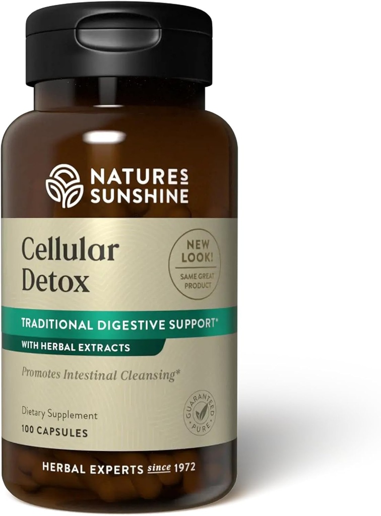 Detox cellulare del sole della natura, 100 capsule, Kosher | Integratore di sistema digestivo naturale che aiuta il movimento dell'asciugamano facilitato con erbe