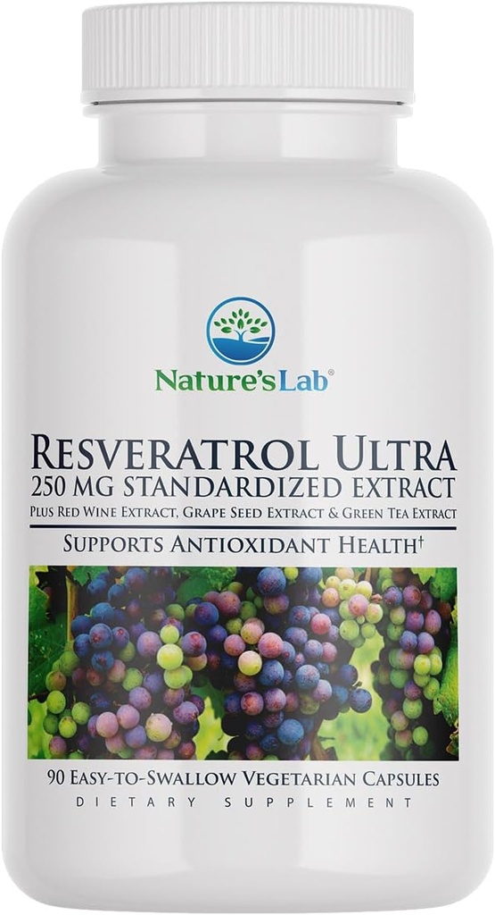 Nature's Lab Resveratrol Ultra - Antioxidant Supplement* - 250mg Trans-Resveratrol, Red Wine Extract, Green Tea Extract- Non-GMO, Gluten Free, Vegan 