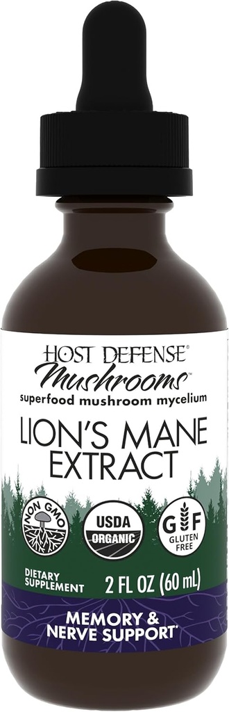 Hostitelská obrana Houby Lion 's Mane Extract - Lion' s Mane Liquid Supplement for Brain Health - Houbová podpora pro soustředění a paměť - Imunitní a nervová podpora systému - 2 fl oz (60 Služeb) *