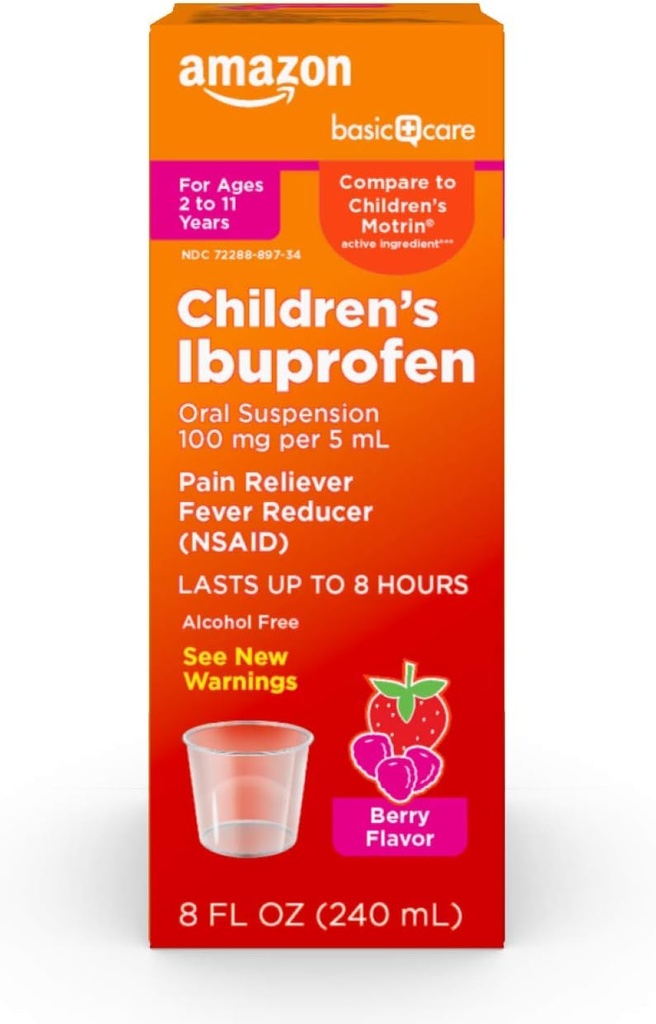 Sự chăm sóc cơ bản của trẻ em Ibuprofen Ospension, 100 mg mỗi 5mL, đau Reliever và giảm sốt, errry Flavor, Sore Flavor, Headachepation và hơn nữa, 8 hz (Pack 1)