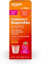Cuidado básico Suspensión Oral Ibuprofeno para niños, 100 mg por 5 mL, Alivio de Dolor y Fiebre, Sabor de Berry, Para la garganta del dolor de cabeza y Más, 8 fl oz (Pack of 1)