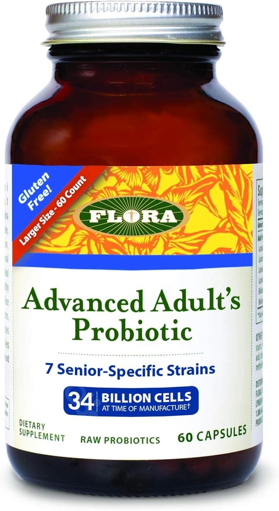 Flora - Advanced Adult 's Blend Probiotic, Seven Senior Specific Strains, Gluten Free, Raw Probiotic with 34 Billion Cells, 60 Kapsułki