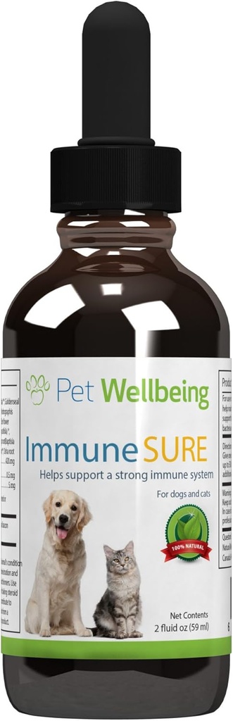 Pet Welling Имунна Сигурен за кучета - поддържа нормална имунна защита, Gut Flora Balance, Andrographis, Ехинацея, Витамин С, Цинк - Ветеринарно-формулирана билкови добавки 2 оз (59 мл)