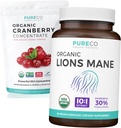 Cranberry Powder & Lions Mane (1-fornecimento de mês) Mindful Cranberry Bundle of Organic Cranberry Concentrate Powder 50:1 Extract (100 Scoops) & Organic Lions Mane Mushroom 10:1 Extract (60 Caps)