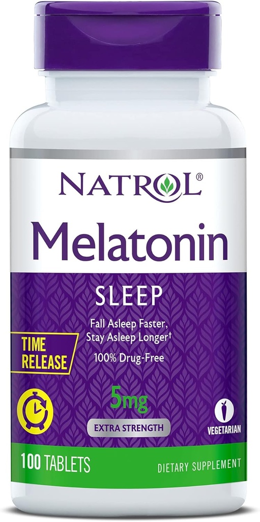 Natrol Time-Release Melatonin 5 mg, Dietary Supplement for Restful Sleep *, 100 Tablets (Pack of 2), 200 Day Supply