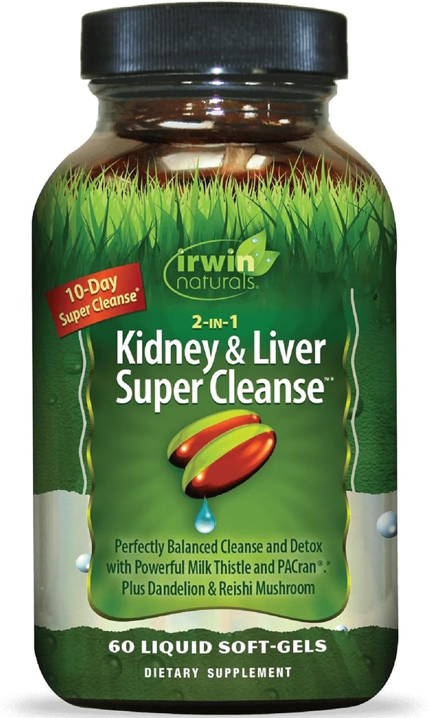 Irwin Naturals 2- in1 Vese és máj Super Cleanse - 60 Liquid Softgels - High- Powered, Whole- Body Support Formula halolajjal, cinkkel, magnéziummal és káliummal