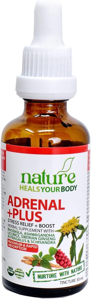 Adrenal +Plus - Stress Releif + Boost - Herbal Tincture - Rhodiola | Ashwagandha | Licorice | Eleuthero | Astragalus | Schisandra | Organic (50 mL)