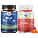 Bundle of DIM Supplement for Men - Diindolylmethane Testosterone Complex with Panax Ginseng Bioperine and Vitamin D3 Gummies for Daily Wellness with 2000IU per Serving Bone Muscle & Immune Support