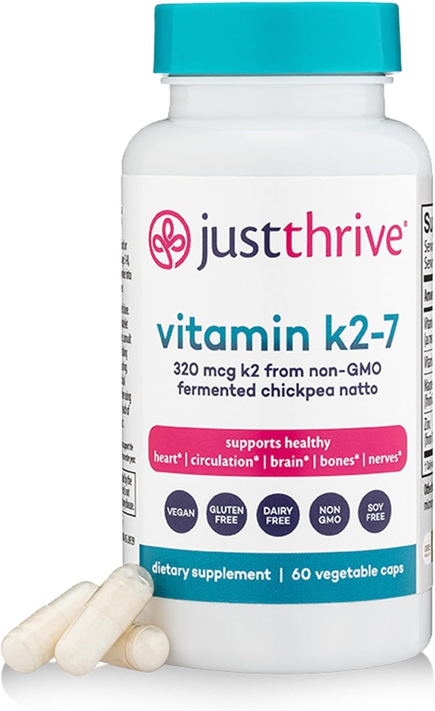 Just Thrive Vitamin K2-7 - Knochen, Gehirn und Herz Gesundheit K2 Vitamin-Ergänzung, 60 Kapseln