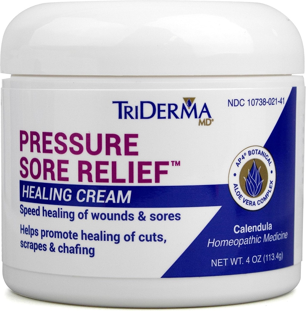 TriDerma MD Crema de curación para el tratamiento de las úlceras, úlceras, llagas de presión, curación de heridas, piel de casta y úlceras de piel con caléndula y AP4 Aloe, 4 oz Jar