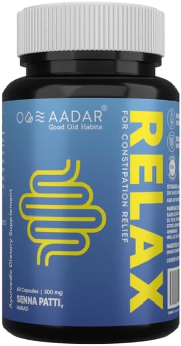 AADAR Re-LAX Constipation Relief, Ayurvedic Digestion Support and Bowel Wellness Capsules, 60 Units - with Senna, Harade, Ajwain Capsules for Digestion