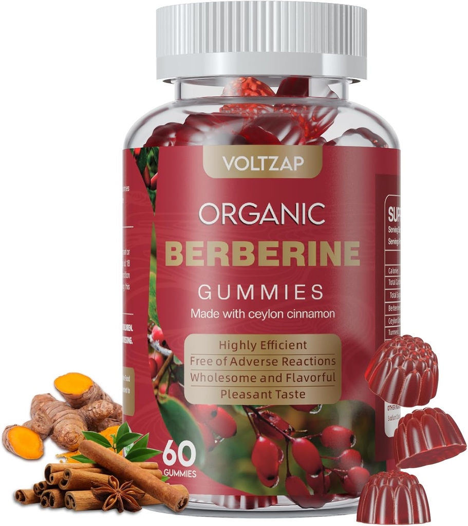 Brberine תוספת חניכיים 1200 מ"ג: Berberine עם Ceylon Cinnamon - Berberine Gummies with Turmeric Milk Thistle Artichoke - Raspberry Flavor טבעוני (60 Count)