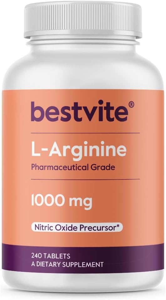 BESTVITE L-Arginina 1000mg por comprimido (240 comprimidos) – Grau farmacêutico – contém 20% mais puro Arginina em comparação com HCl Arginina – Precursor de óxido nítrico *