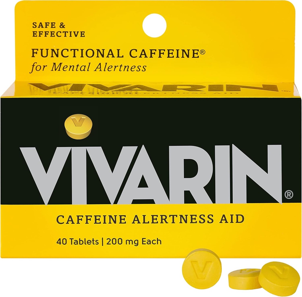 Vivarin, Cafeine Pills, 200mg Cafeine / dose, 安全有效地帮助你保持清醒, 没有糖,卡路里或隐藏的原料, 能源补充, 40块