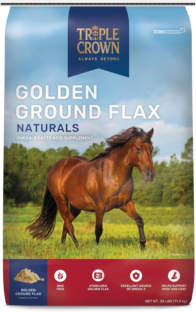 Triple Crown Golden Ground Flax, Atlar üçün Flaxseed, Omega 3 Equine Supplement, 25 lbs