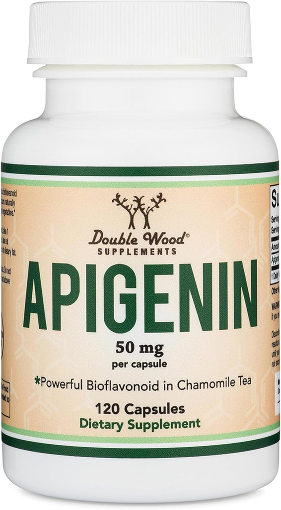 Apigenin 补充剂 - 每卡普尔50mg, 120 Counter(在Chamomile 茶中发现的强效生物氟化物用于放松,睡眠,和Mood) Senolytic Flavonols for Aging (Gluten Free) by Double Wood