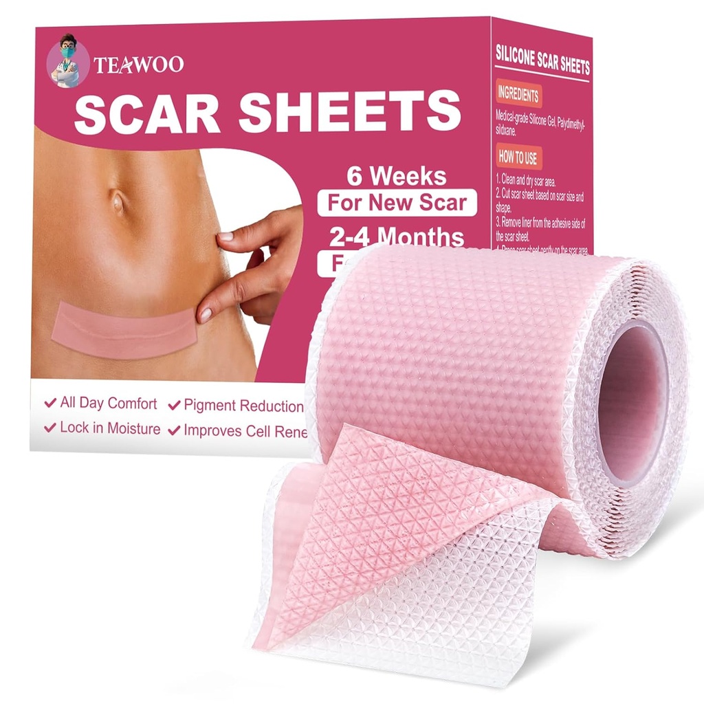 Silikonski črtasti listi, trak s silikonsko brazgotino za kirurške brazgotine, C-oddelek, Tummy Tuck, Keloid Bump Odstranjevanje, Trak za gube čez noč (1.6"X 59" Roll-1.5M-Pigment reduction-Pink)