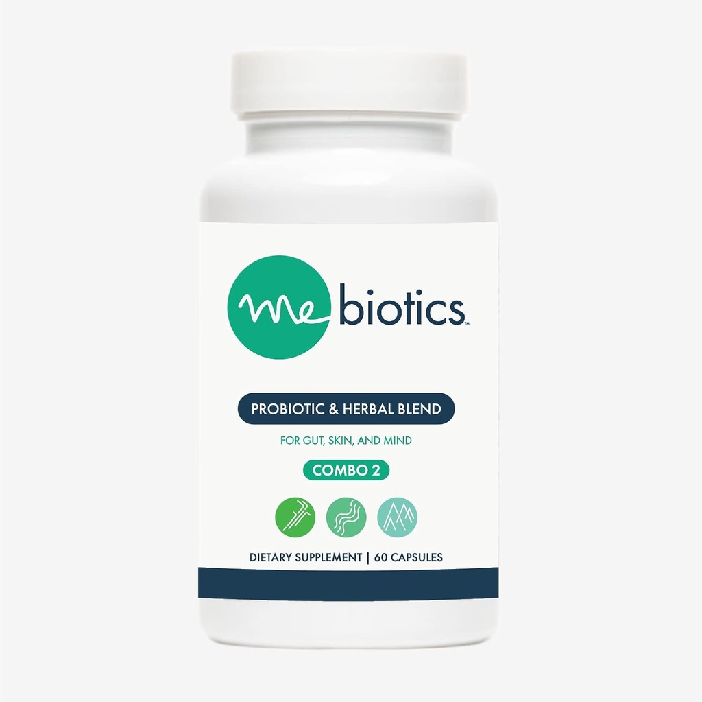 Microbioma Labs Mebiotics Probiotics & Herbal Suplemento Combinación 2 - Bacillus Subtilis + Lemon Balm for Skin + Gut Health - Probióticos orais para apoiar Gut, mente e pel (60 cápsulas)
