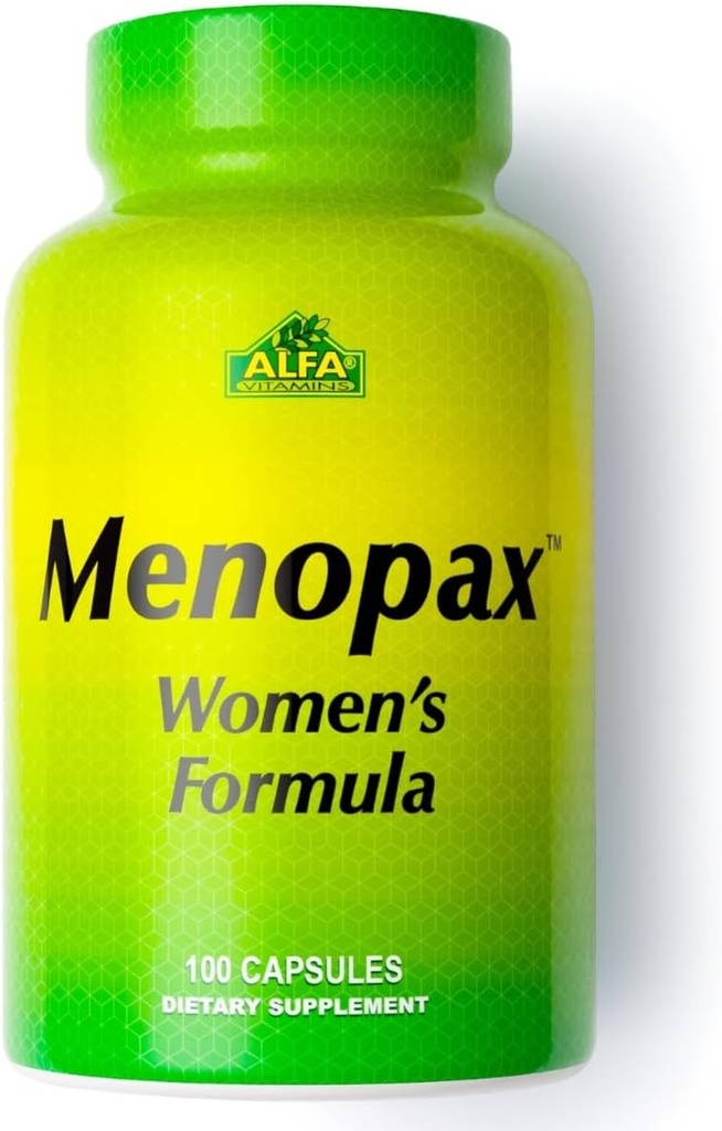 ALFA VITAMINS MENOPAX 妇女公式、月经健康和整体健康免费维生素、支持联合体、能量和循环平衡、妇女饮食补充100卡普尔