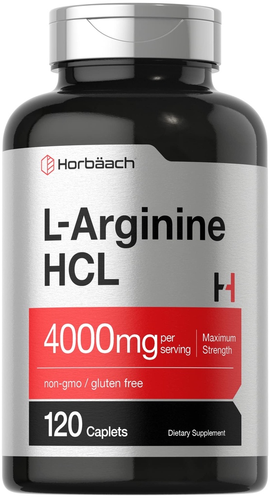 Horbäach L-Arginine HCL 4000mg | 120 Caplets | Amino Acid for Men and Women | Nitric Oxide Supplement | Vegetarian, Non-GMO, Gluten Free Supplement