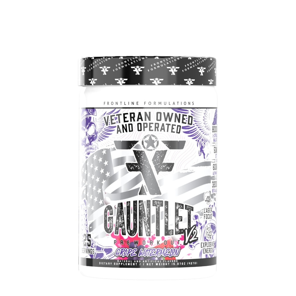 Gauntlet Pre-Workout Powder, Explosive Workouts, Laser Focus, Mid Stim, Amazing Flavor, Veteran Owned and Operated (25 Servings, Grape Watermelon)