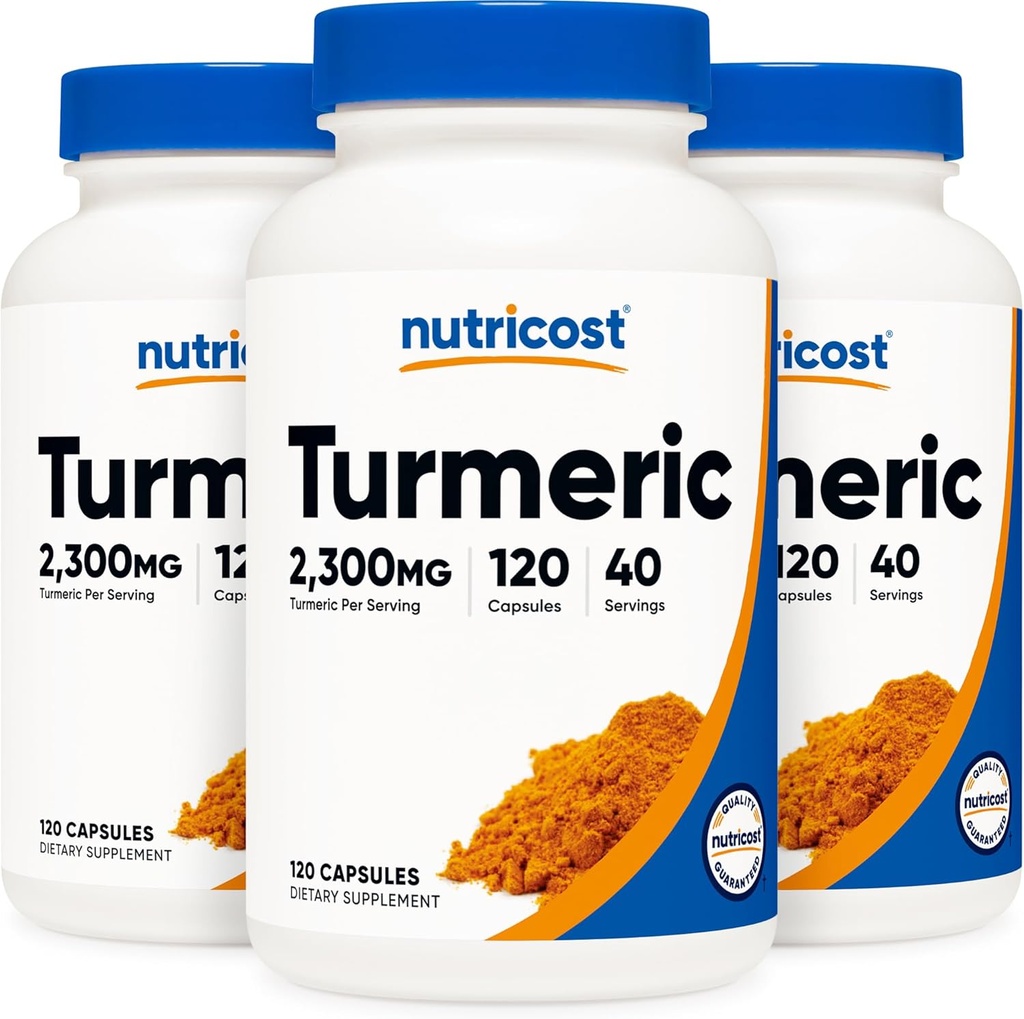 Nutricost Turmeric Curcumin Pills (3 Pack) with BioPerine and 95% Curcuminoids, 2300mg, 120 Capsules, Veggie Capsules, 767mg Per Cap, 40 Servings, Gluten Free, Non-GMO