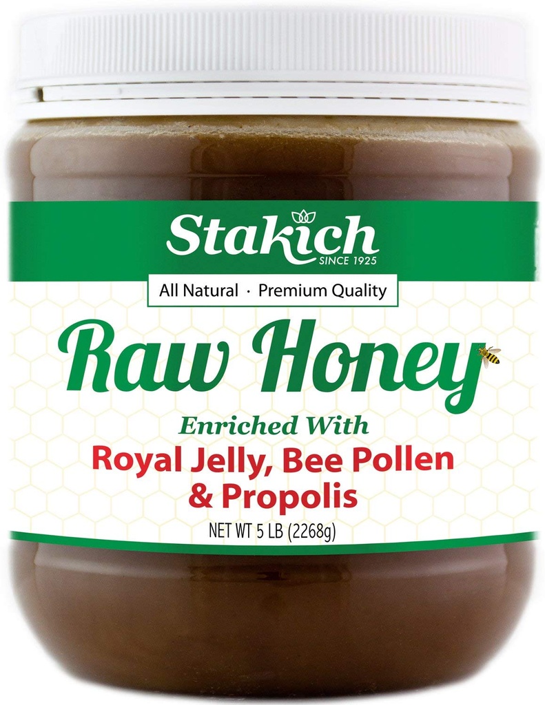 Stakich Royal Jelly Bee Pollen Propolis Honey - Raw, Unprocessed - 80 oz