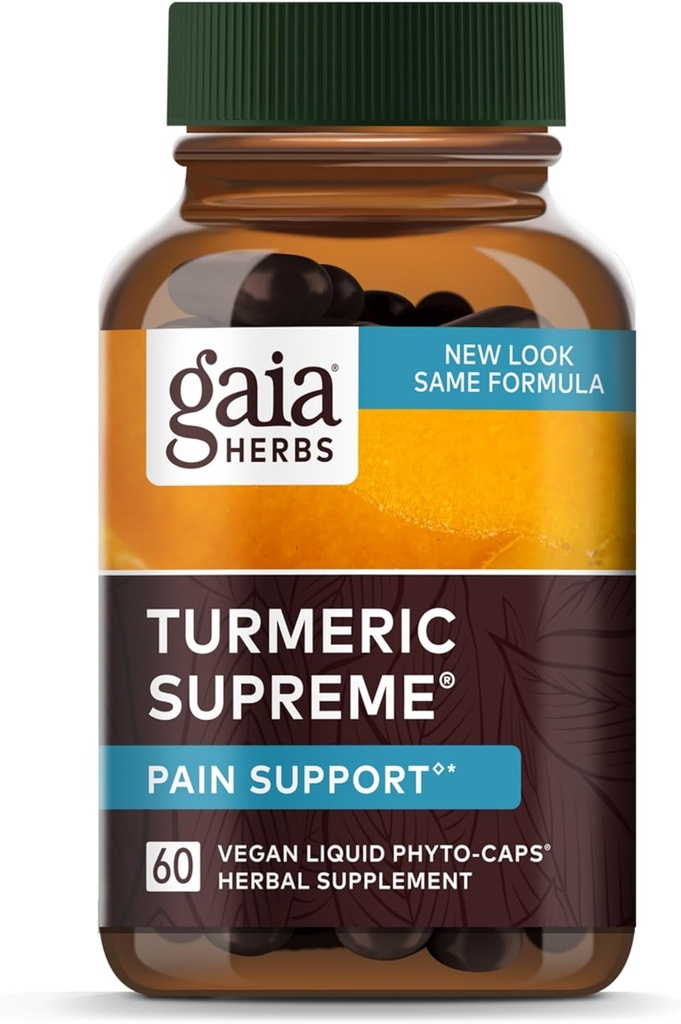 Gaia Herbs, Turmeric Supreme Ağrısı, Curcumins, Vegan Liquid Capsules ilə Herbal Ağrısı, 60 Count