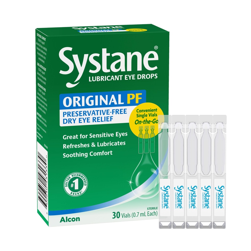 Systane Original Preservative-Free Lubricating Eye Drops for Sensitive Eyes, 30 Ct, Single Use Vials, Soothing Comfort, Sensitive, Dry Eye Relief, Refresh & Lubricate for On-The-Go Dry Eye Relief