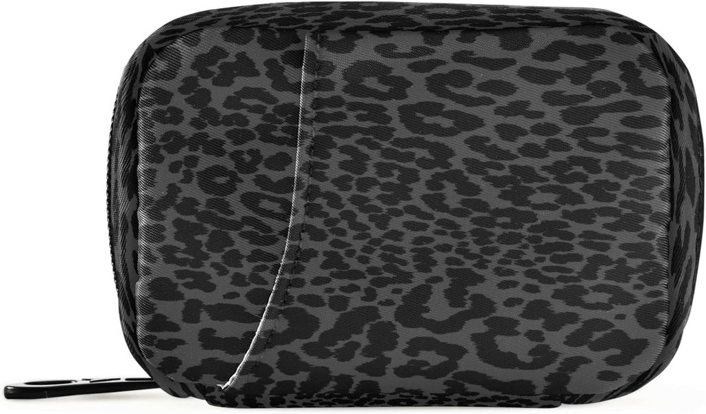 xigua Leopard Black Pill Box 7 Day Travel Pill Cases Bag, Weekly Portable Pill Organer Bag with Zipper for ויטמין שמן דגים